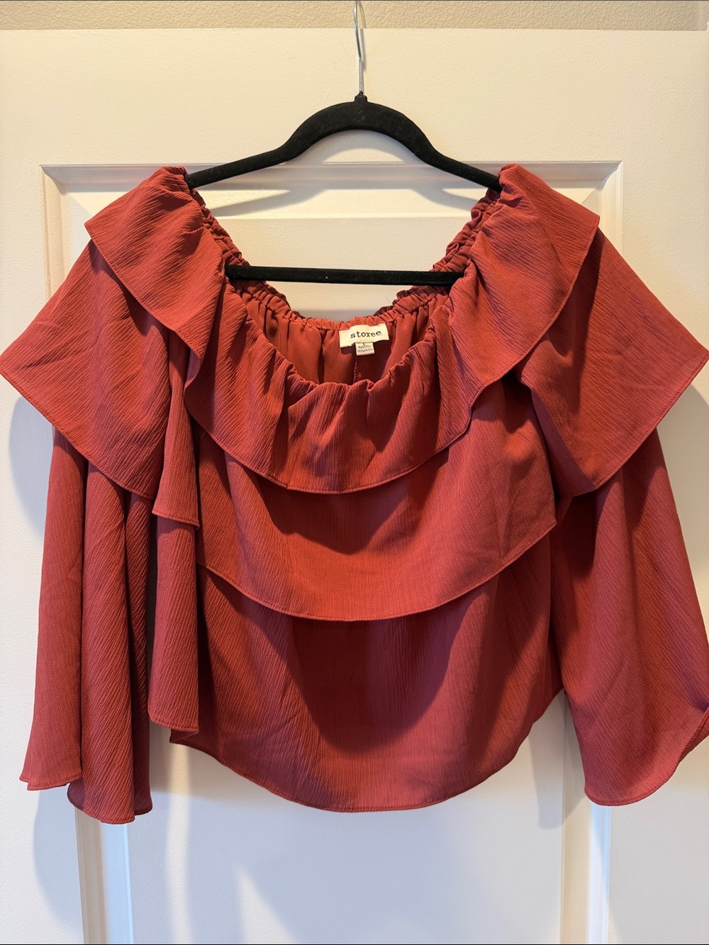 Storee Women's Off-Shoulder Ruffle Blouse - Rust